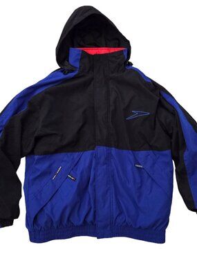 Vintage 90s Speedo Sport Systems Puffer Jacket Mens XL Blue Black Hooded